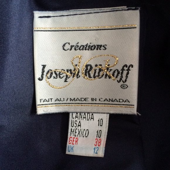 Vintage Joseph Ribkoff Womens Striped Jacket Sz 10 Navy Blue Belted Zip Closure - Picture 4 of 10